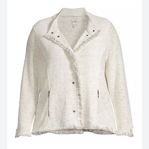 NIC+ZOE COLLARED FRINGE MIX KNIT JACKET cream color size 2X